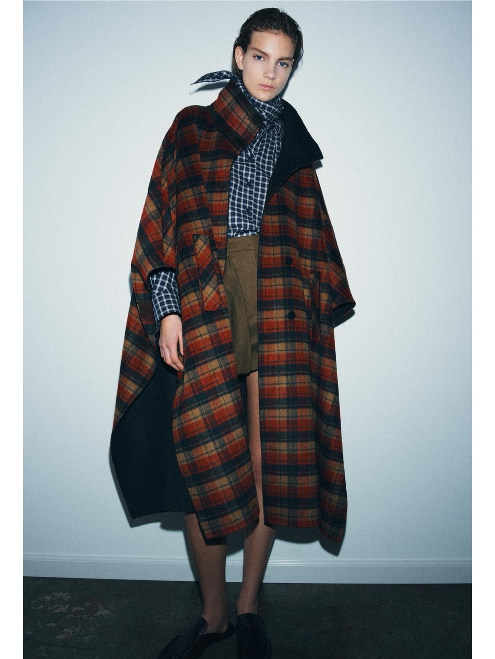 ZARA PLAID WOOL CAPE COAT